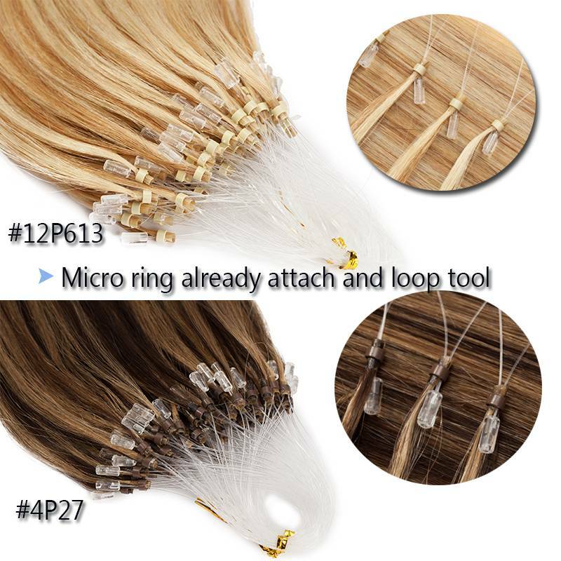 200G 100% Remy Micro Loop Ring Beads Human Hair Extensions Black Brown Blonde US