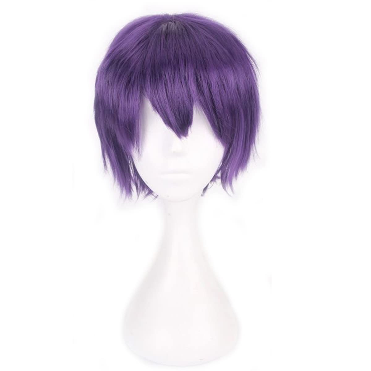 Unisex Anime Short Dark Purple Cosplay Wig With Bangs Heat Resistant Hair for…