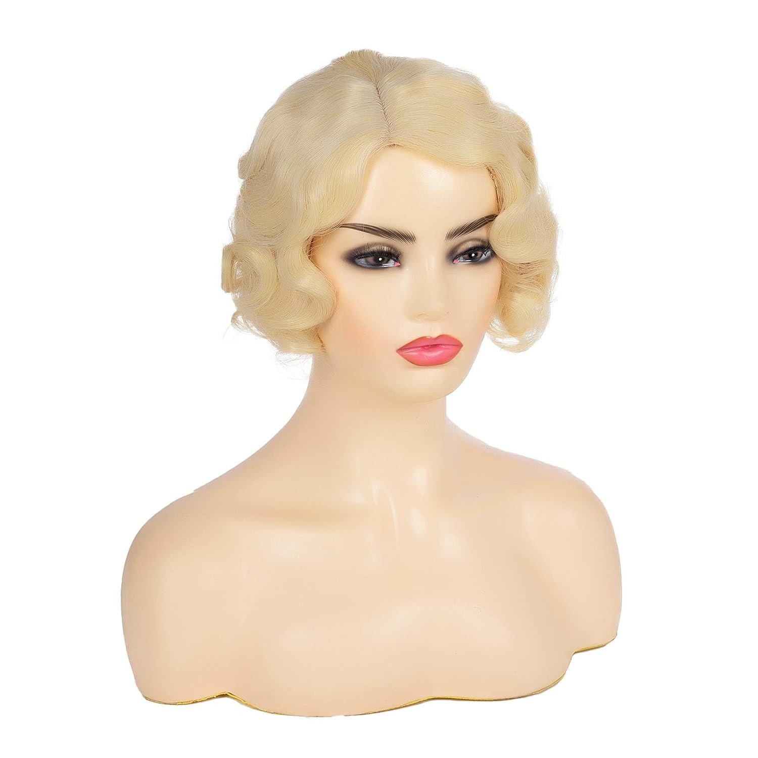 Short Blonde Curly Wig Finger Wave Synthetic Hair for Women 1920s Halloween