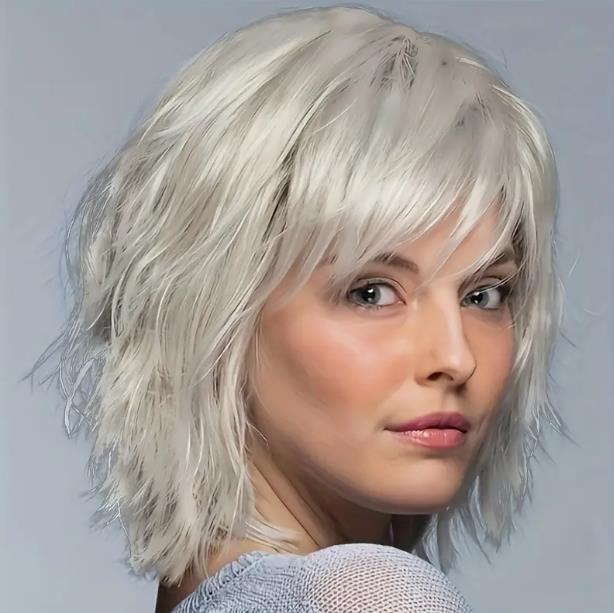 Mid Length Shag Capless Wavy Layered Synthetic Hair Wigs For Women Natural Daily