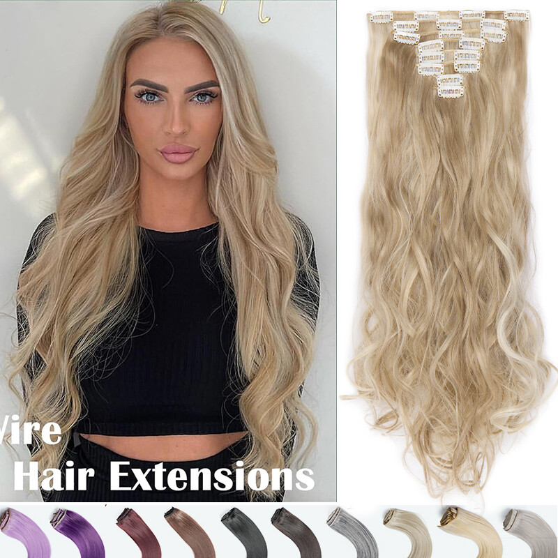 US CLEARANCE 8PIECES Clip In 100% Real Hair Extensions Full Head as Human Hair