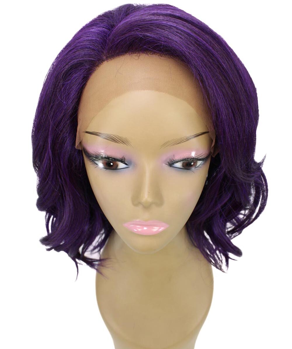 LUXLUXE Rayana Wavy 15 Inch Long 4X4 Hand-Tied Lace Front Wig, Violet Blende