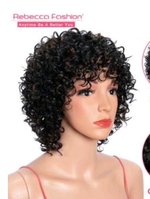 Rebecca Fashion 100% Real Remy Brazilian hair Wig Dk Brown W Highlights short