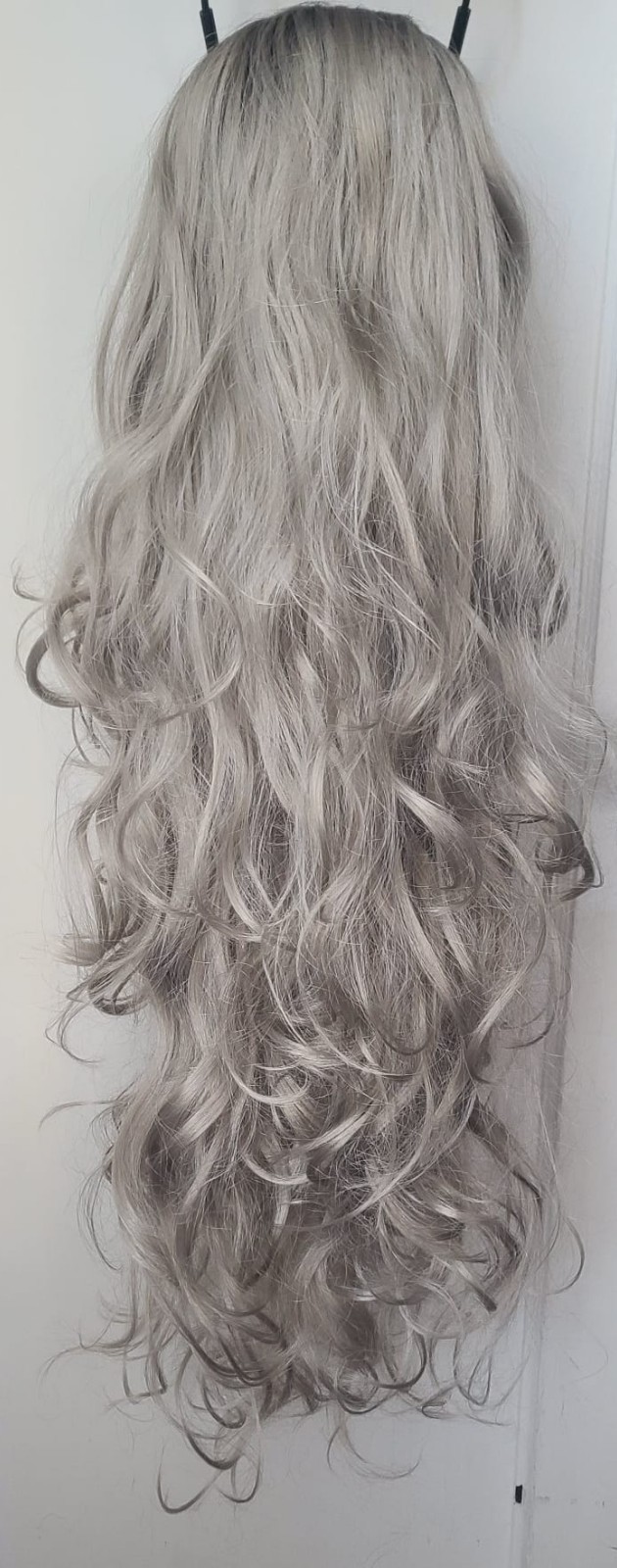 30″ Platinum Blonde Lace Front Wig Long Wavy Curly Silver Blonde No Glue