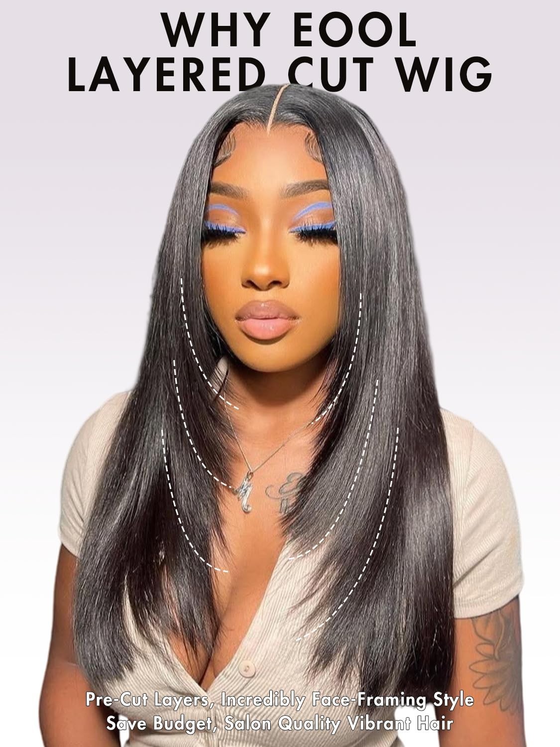 16″ Layered Glueless Wig, 200 Density HD Lace Front, Pre-Plucked Human Hair, Str