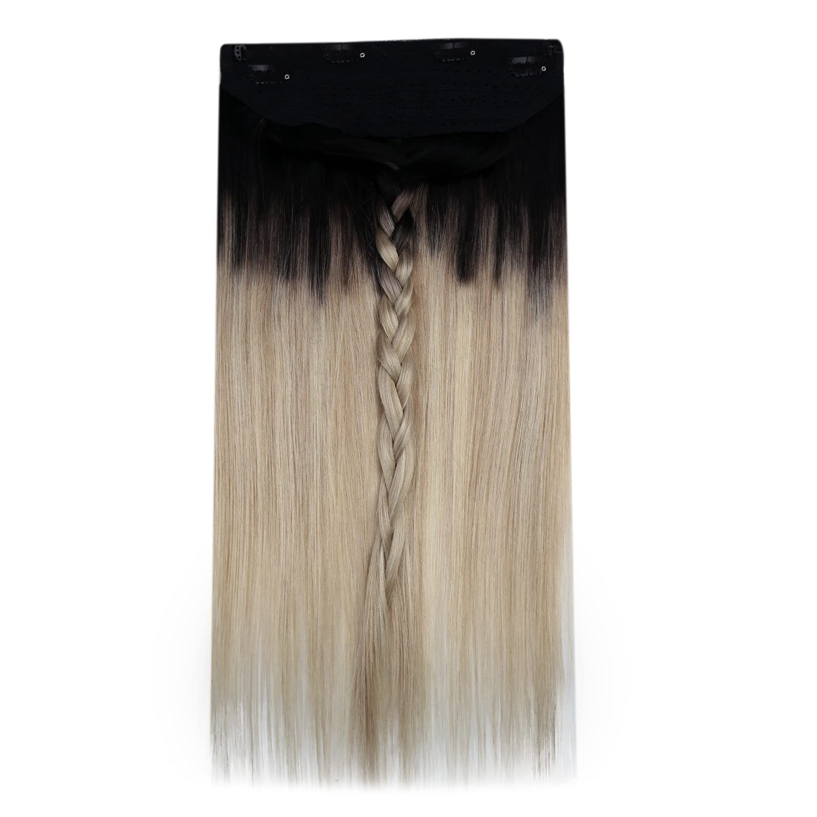 Ugeat Invisible Wire Hair Extensions Real Human Hair Short 12 Inch Ombre Black t