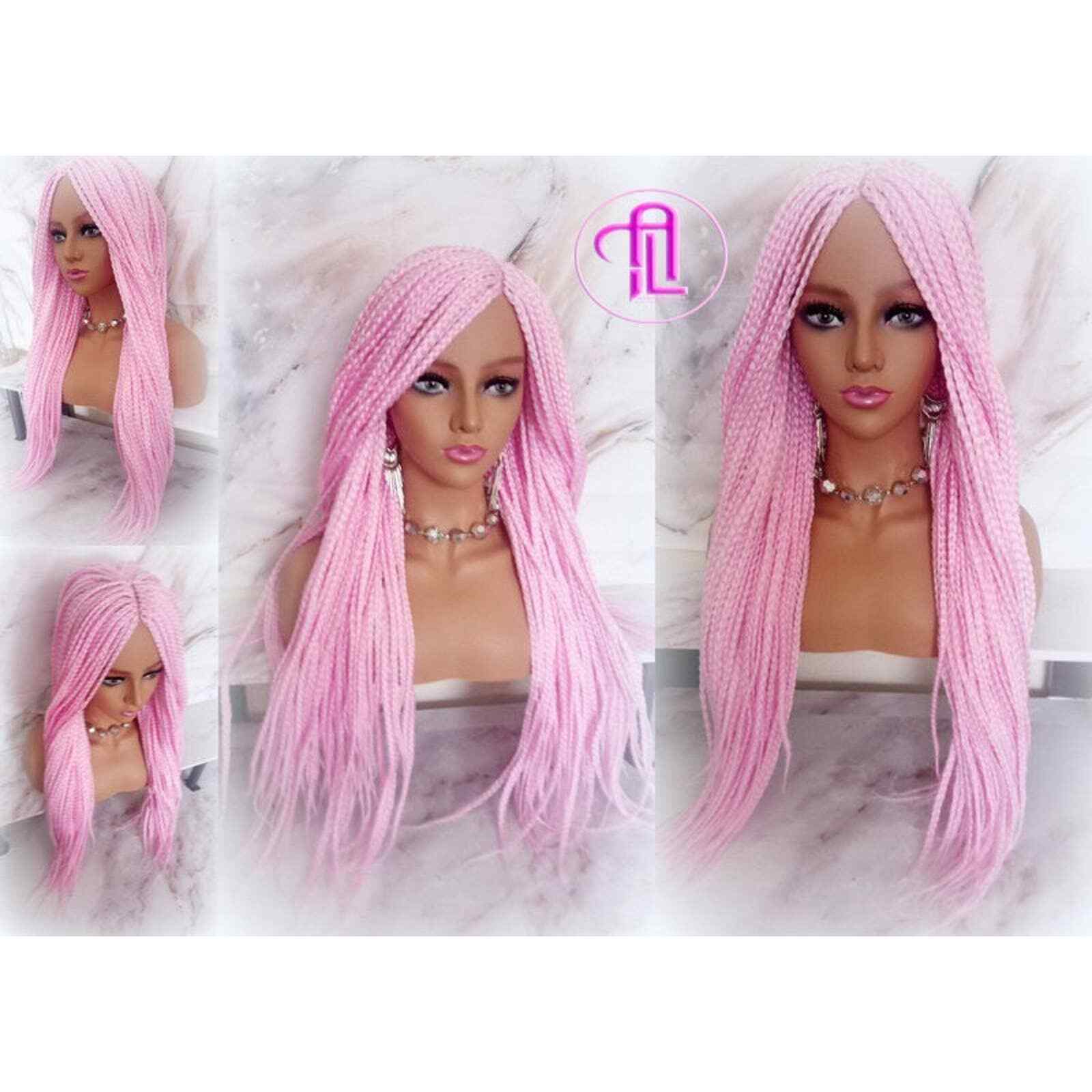 Light Pink Mermaid Princess Wig Box Braids Pastel Lace Part Wig stage hair