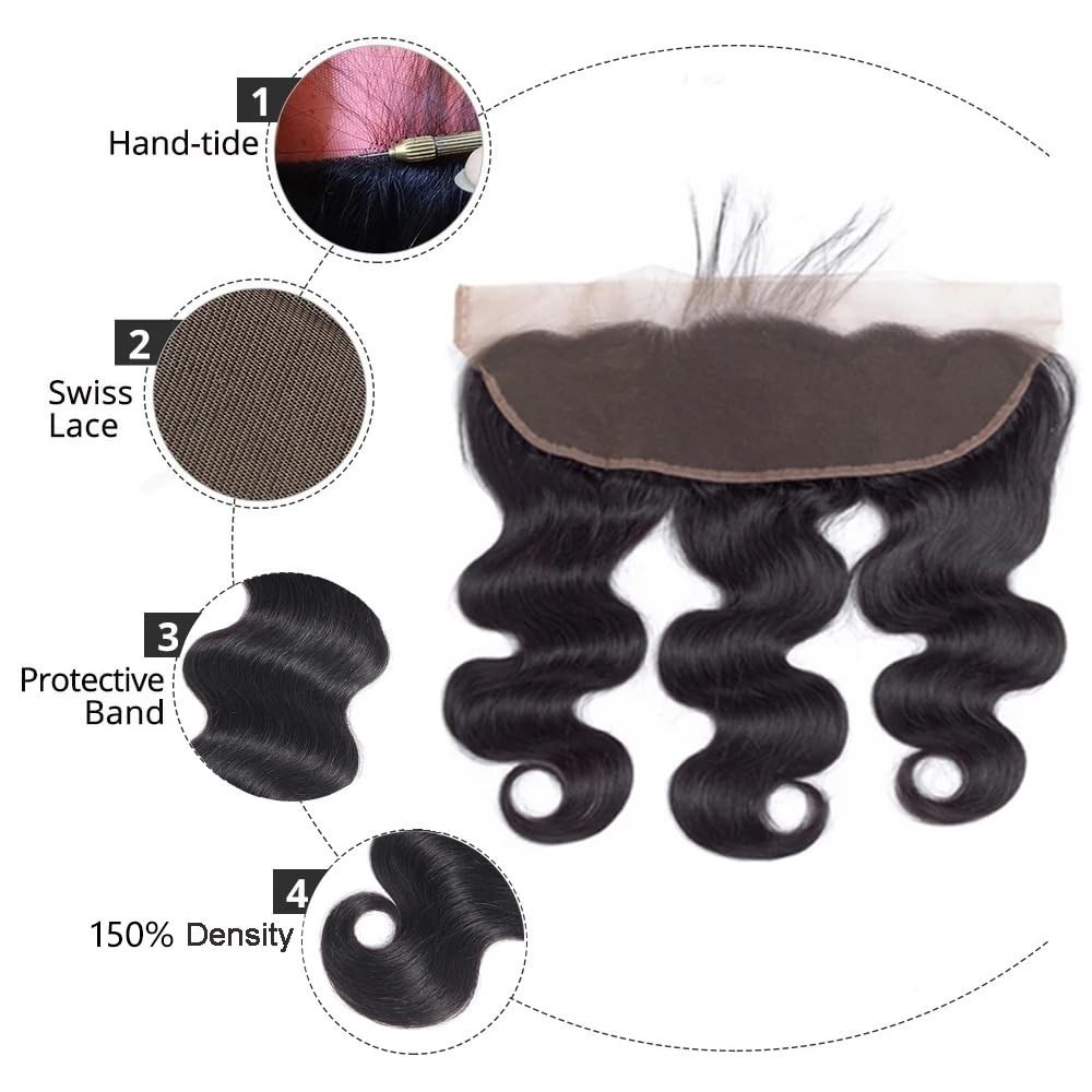 12” Body Wave Lace Frontal – Invisible, Breathable, Natural Black