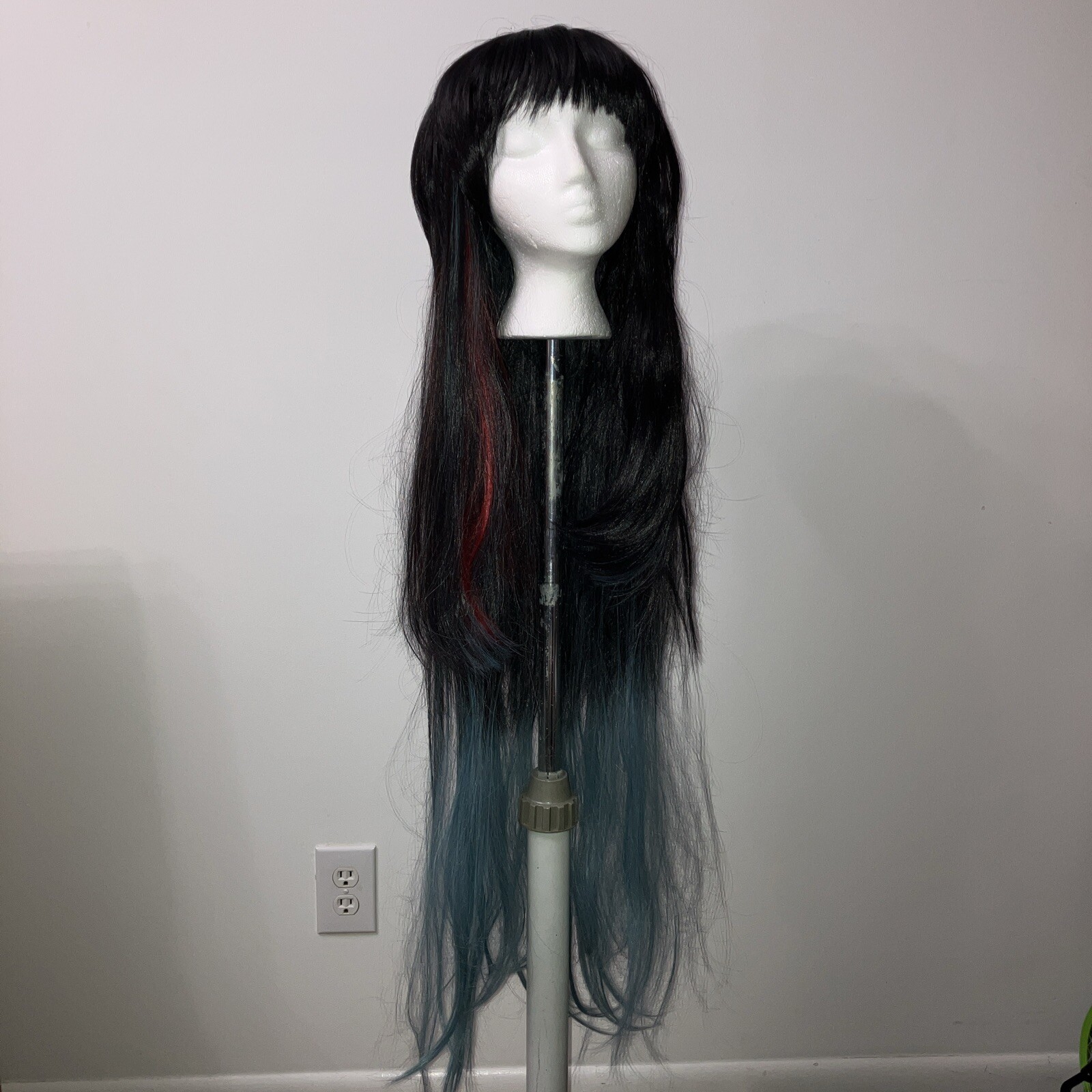 Women’s Long Wig, Black, Blue & Red, 2 Lengths, 41 in Long, 23 in Long
