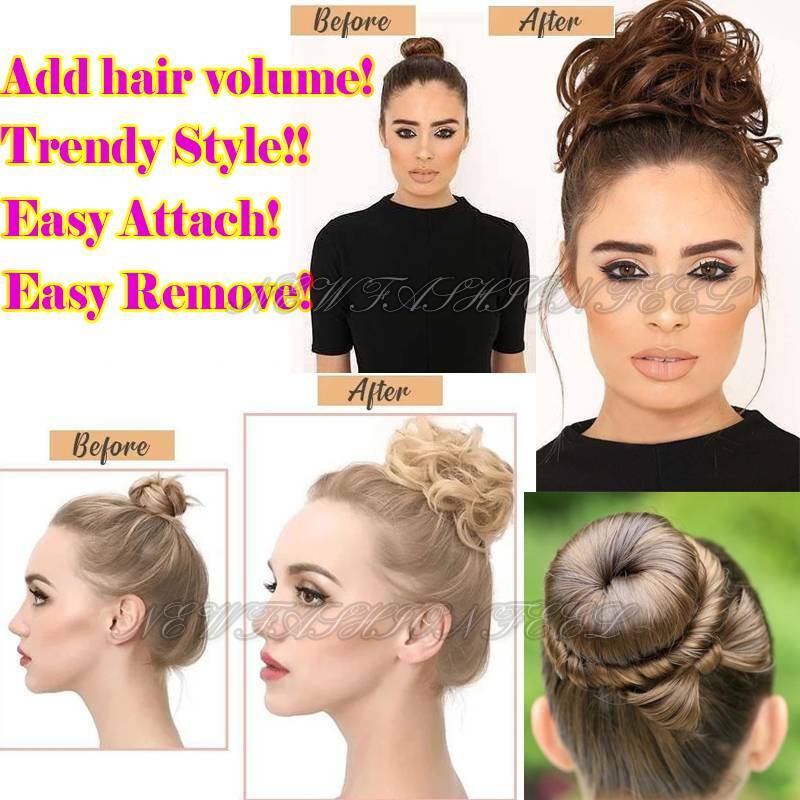 Real 100% Remy Human Hair Scrunchie Ponytail Bun Elastic Band Straight Messy US