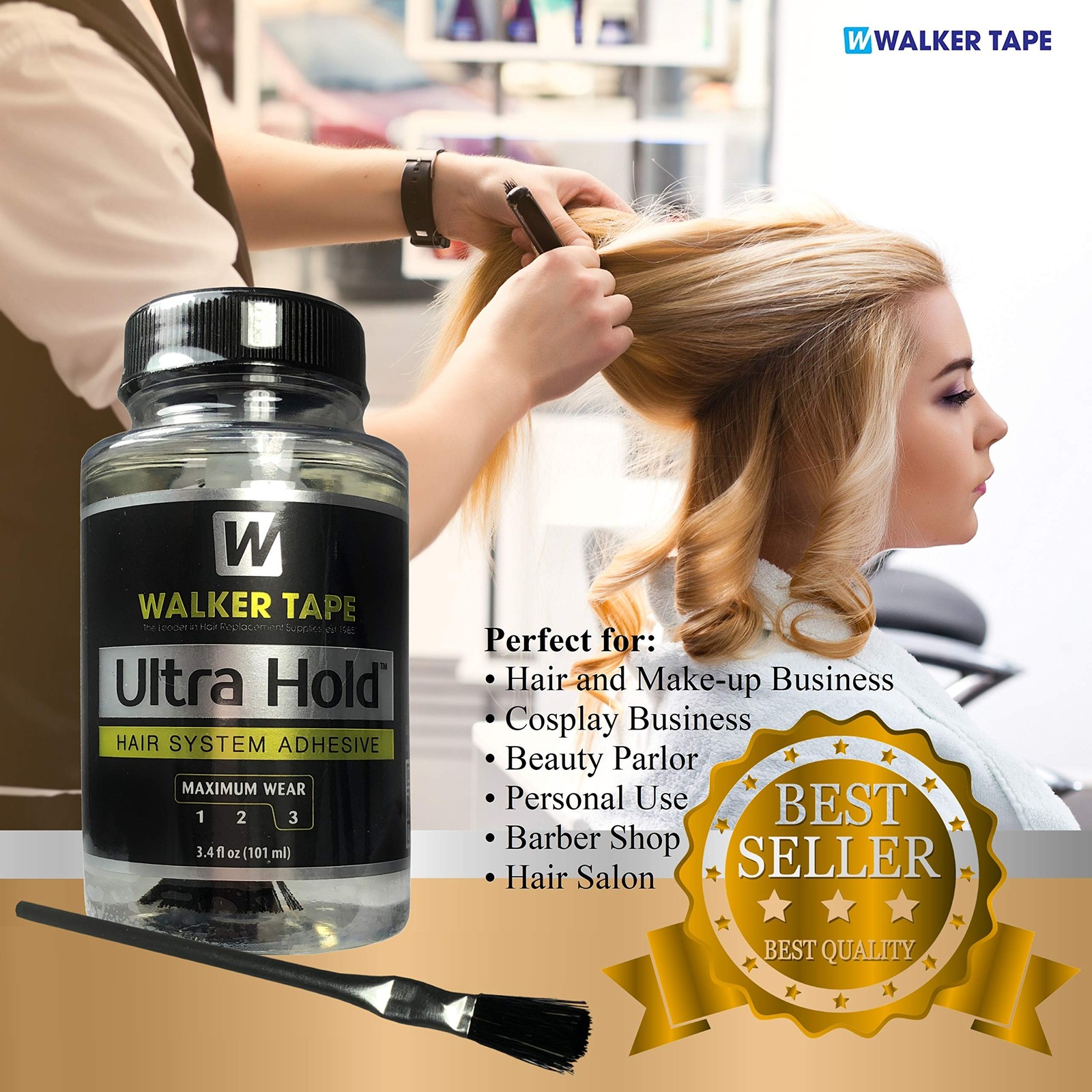 Walker Tape Ultra Hold Hair System Adhesive 3.4Oz W/Wig Glue Brush Applicator