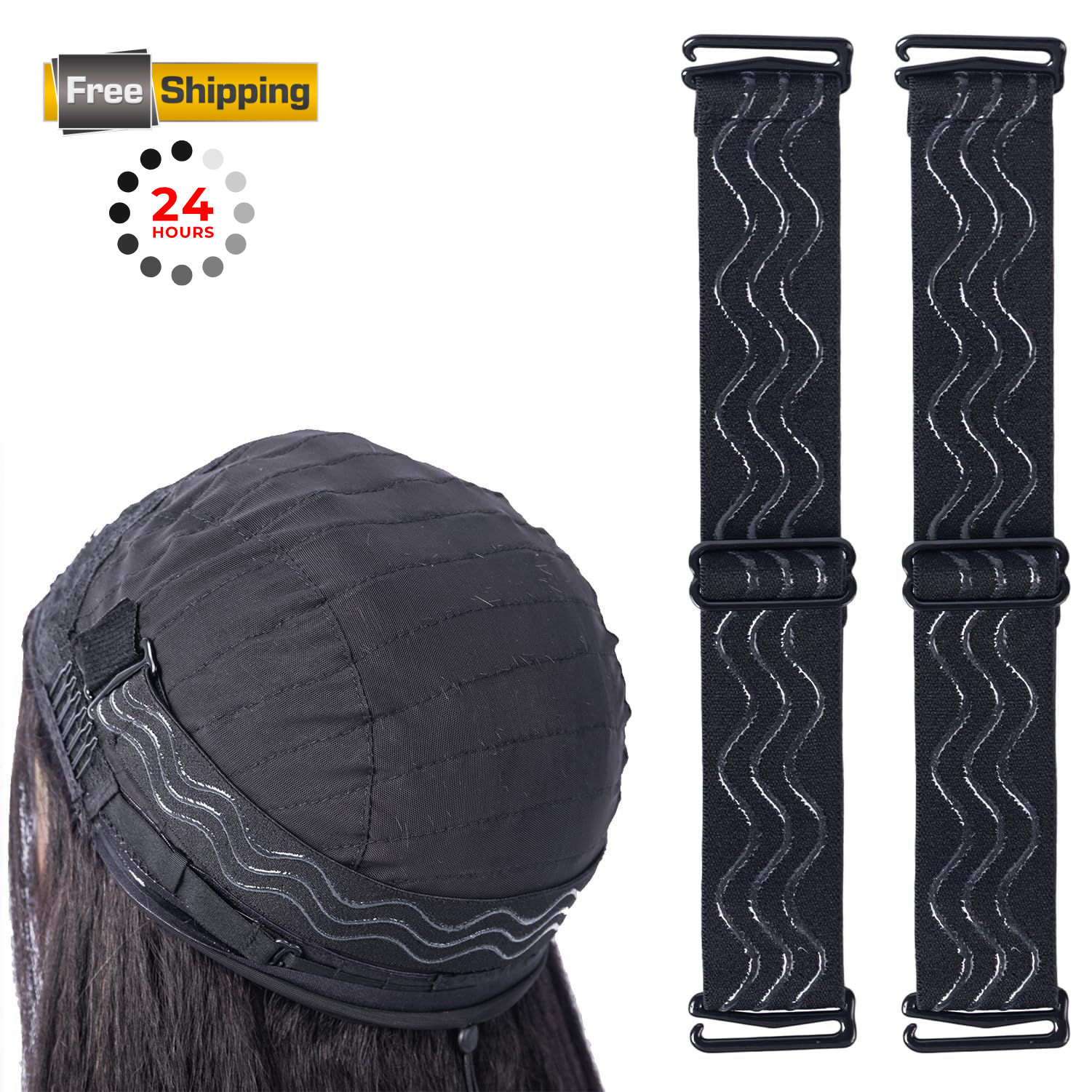 2PCS Adjustable Elastic Band for 3 1 Count (Pack of 2), Black Half Wig