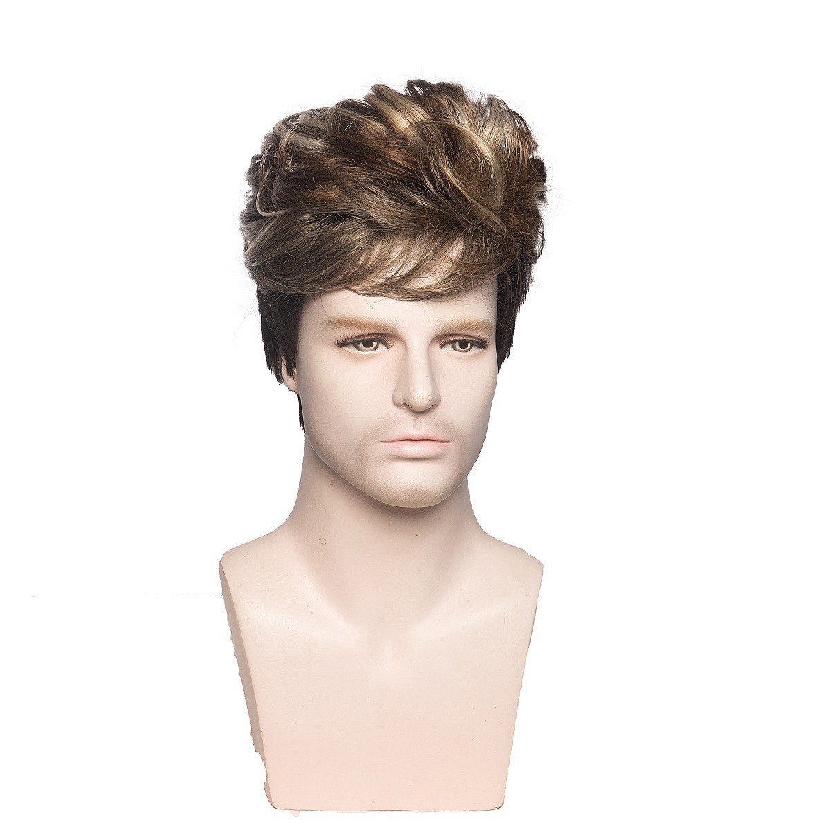 Men’s Short Straight Golden Brown Ombre Wig Heat Resistant Synthetic Daily Wear