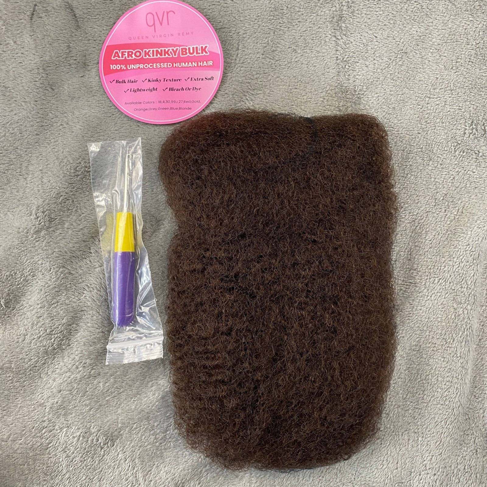 QVR Afro Kinky Bulk 100% Human Hair 22in Brown 4 Unprocessed Extensions Remy
