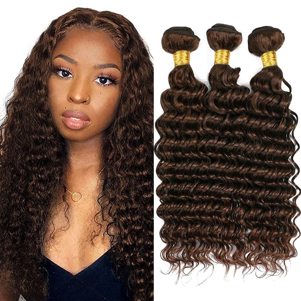 Deep Wave Human Hair Bundles 20 Inch #4 Chocolate Brown Extensions 22 18 Inch