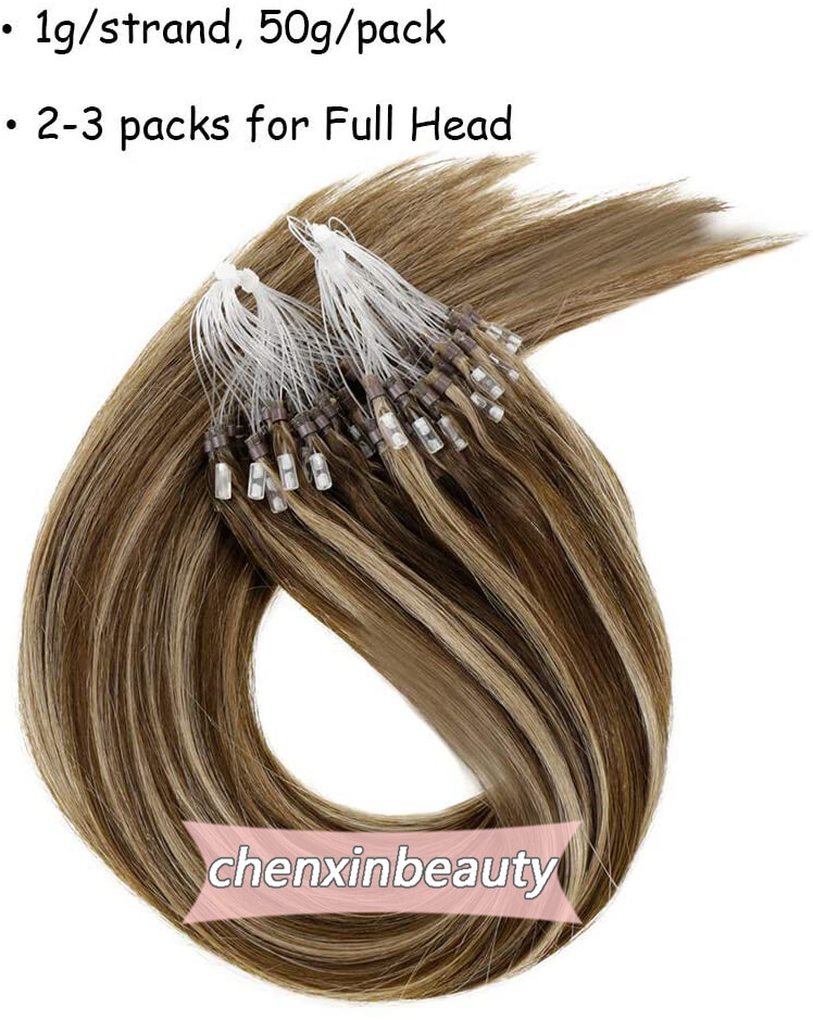 Micro Ring Loop Hair Extensions Real Human Hair Silicone Micro Beads Links Hair