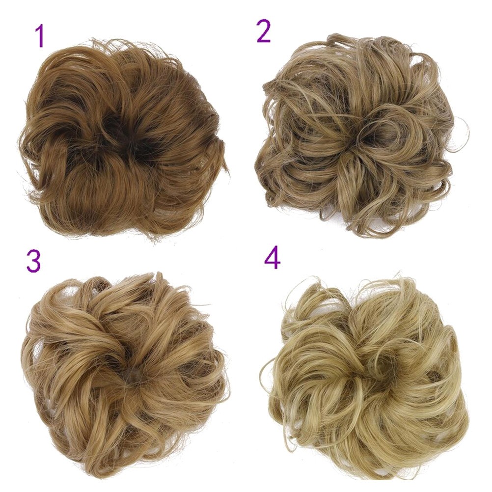 Wavy Hair Bun Extension in Golden Color Easy to Wear Synthetic Elastic Hairpiece