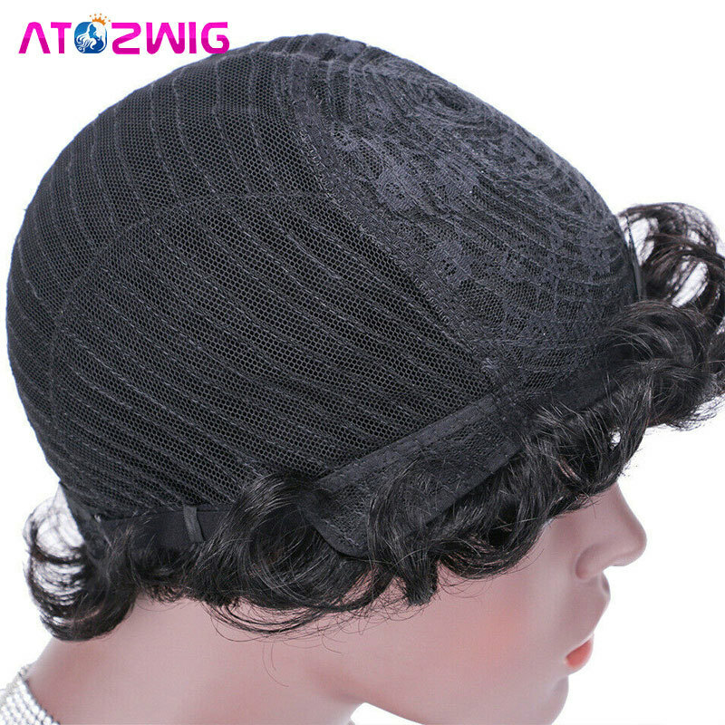 Short Grey Mixed Black Grey Pixie Cut Salt and Pepper Pixie Wigs with Bangs