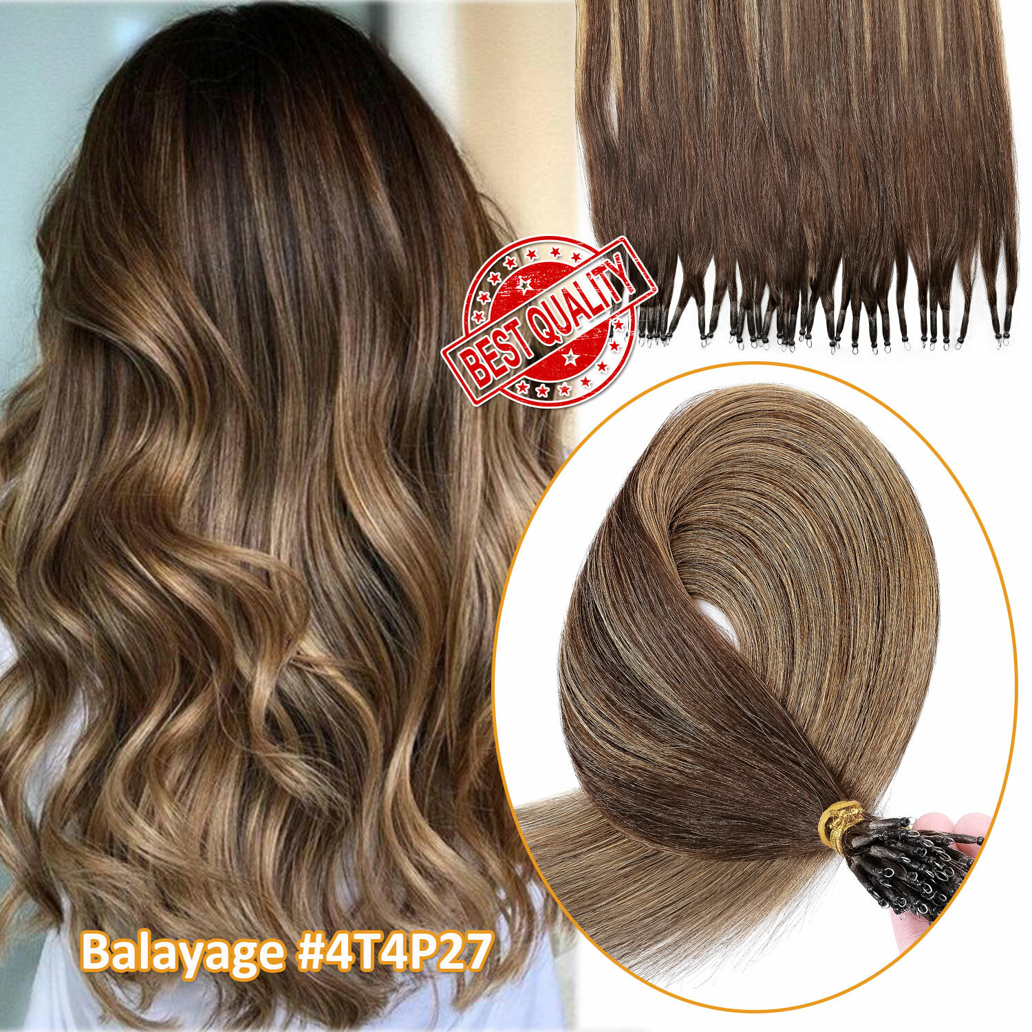 THICK Russian 100%Real Remy Human Hair Extensions Micro Nano Loop Ring Bead Link