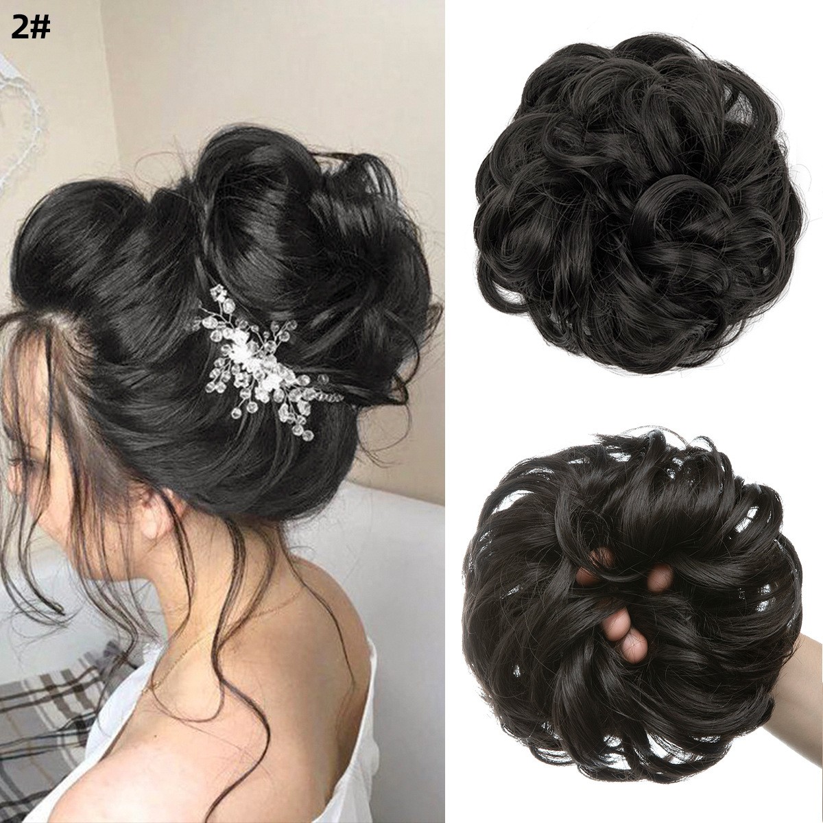 2PCs Small Messy Bun Hair Pieces Women Synthetic Curly Mini Scrunchies Hairpiece