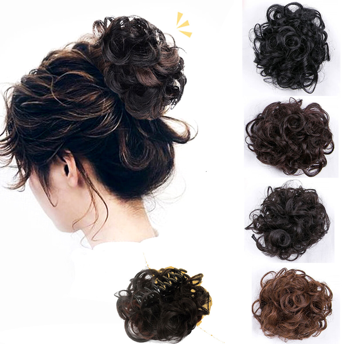 Mini Messy Curly Hair Bun Claw Clip in Chignon Updo Cover Hairpieces As Human