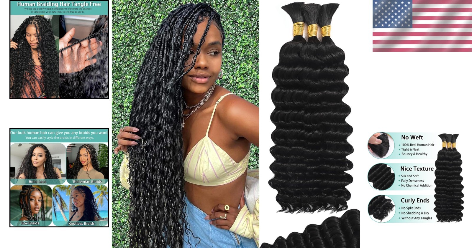 Long-Lasting Deep Wave Human Hair | Ideal for Knotless Boho Braids | Set of 3