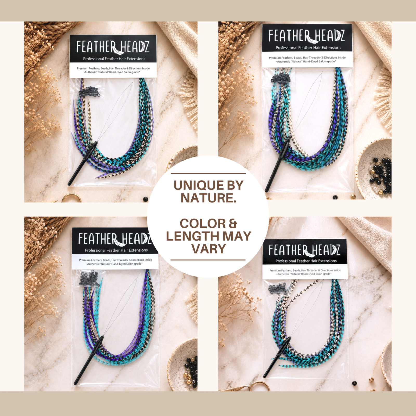 WHOLESALE 50pcs. Purple/Blue MIX 10-14″ Feather Extension,Whiting Farms,DIY Kit