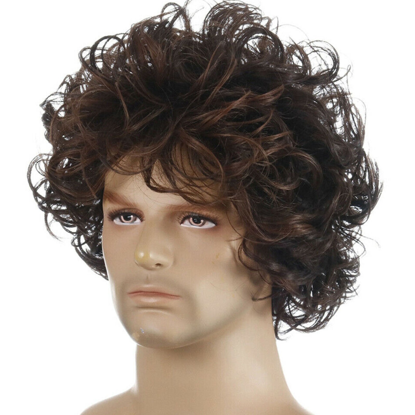 Mens Black Brown Short Wigs Natural Curly Fashion Hair Cosplay Party Show Wig US