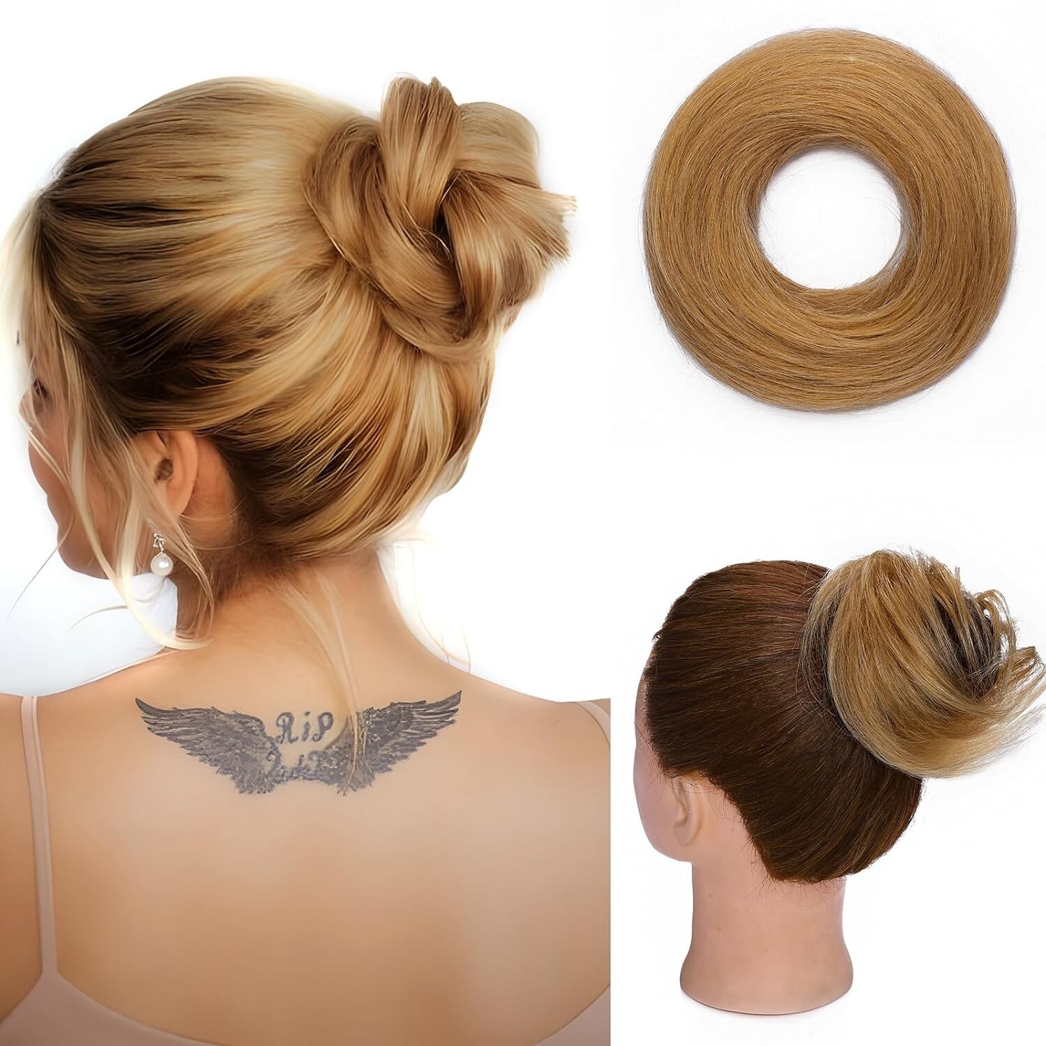 Hairro Human Hair Bun Messy Bun Hair Piece Scrunchies Natural Blonde