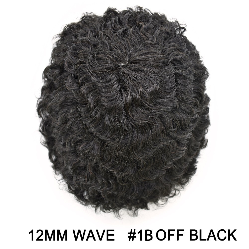 Afro Toupee for Black Men Full Poly Afro Wave Hair Units Human Hair PU System US