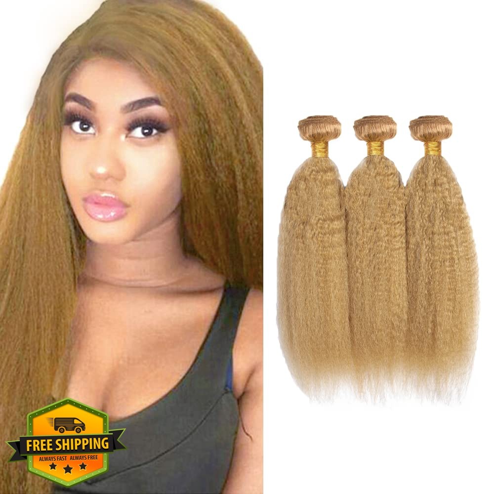 Shoaiye 3 Bundles 27 Honey Blonde Kinky Straight 24 26 28 Inch