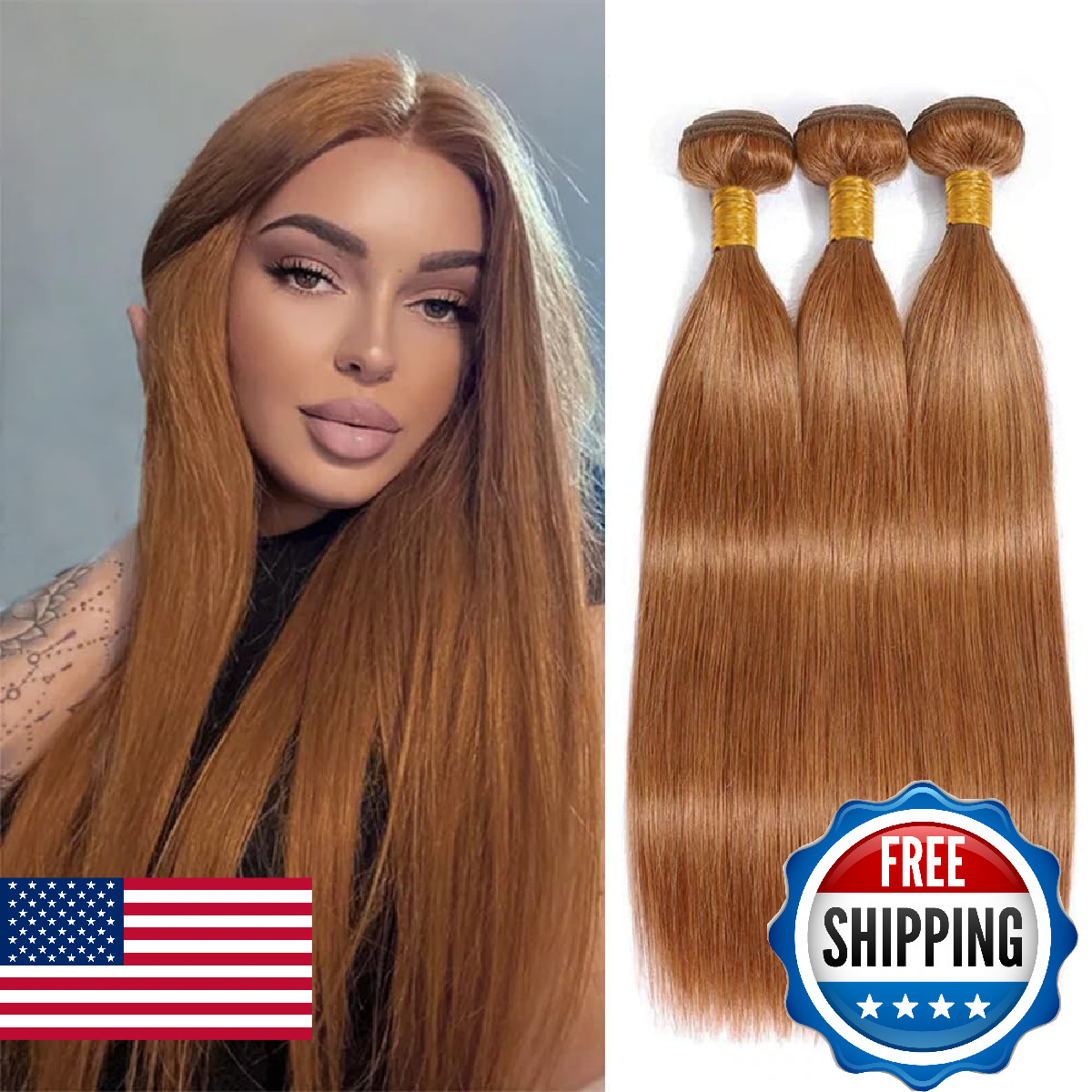 Xddnamei Brazilian Virgin Human Hair Bundles Color 30 Light Brown Straight Wave