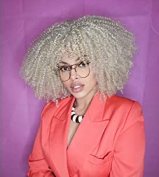 Jerry Curly Afro Wigs for Black Women Afro Kinky Curly Wig with Bang Gray Blonde