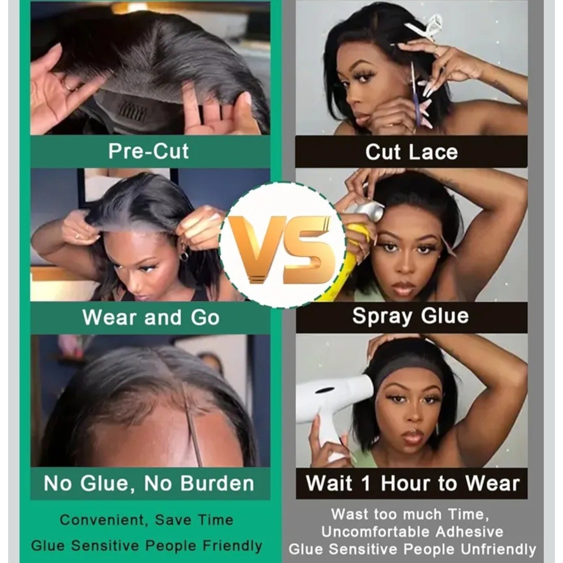 Glueless 10 Inch Bob Wig 5×5 HD Lace Natural Black Pre Plucked Human Hair