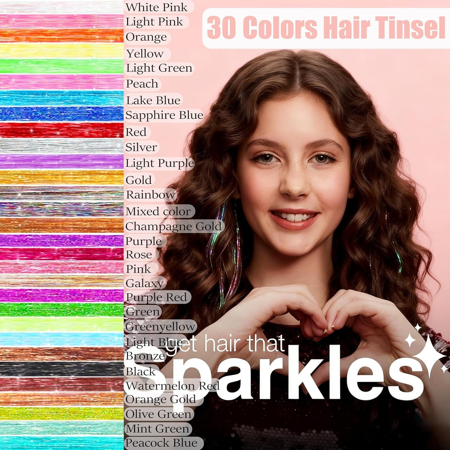 30-Color Hair Tinsel Kit with 48-Inch Sparkling Glitter Extensions for All Oc…