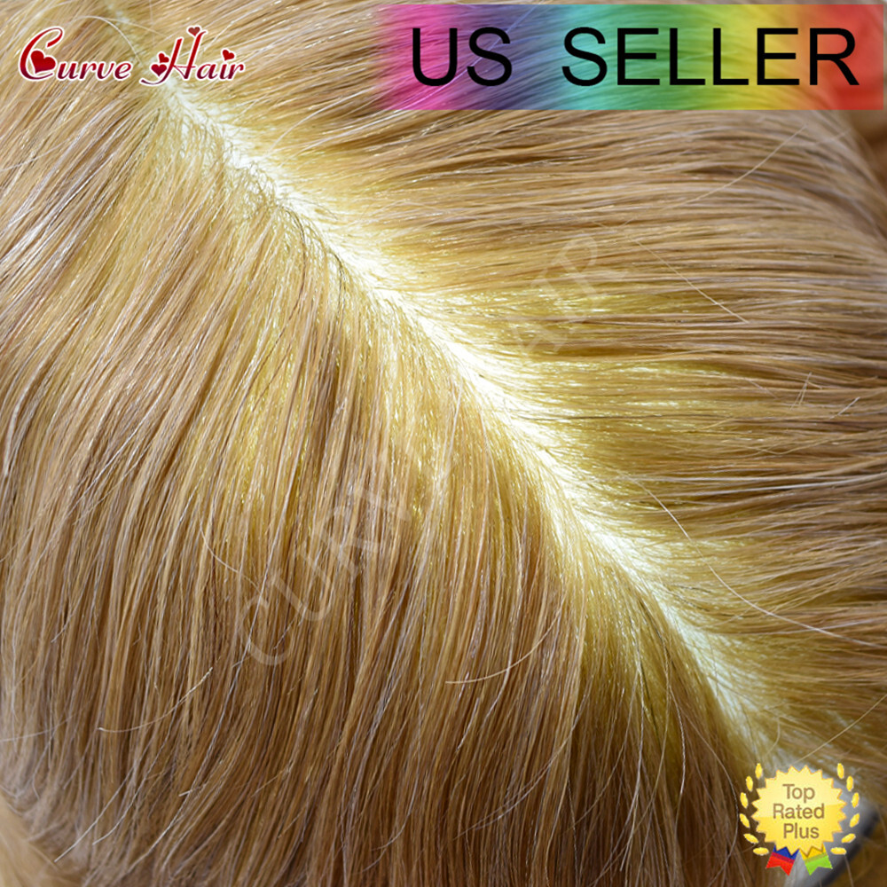 Mens Toupee Human Hairpiece Full Poly Thin Skin Hair Replacement System Wig Unit