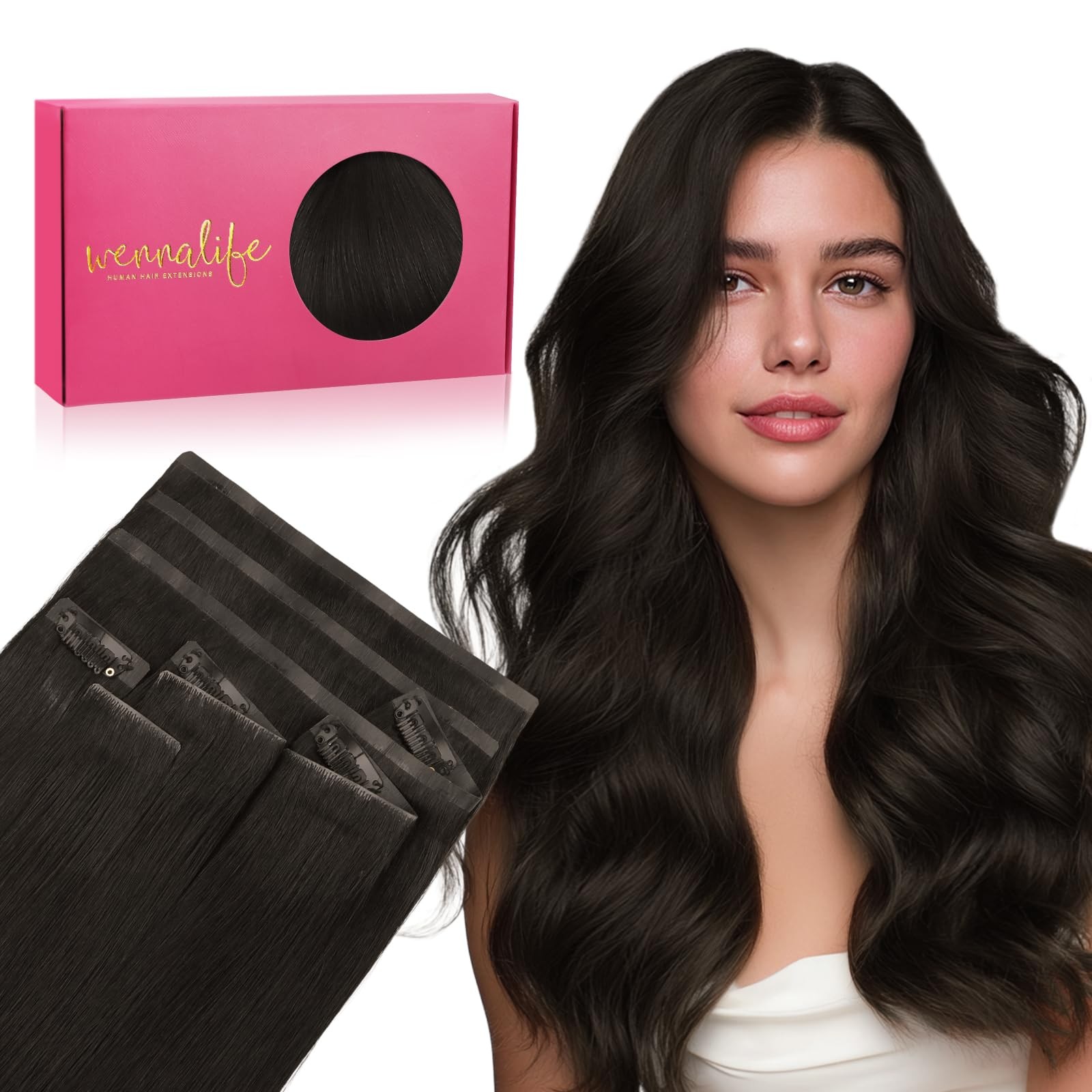 Wennalife Invisi Seamless Clip In Hair Extensions Real Human Hair 12 Inch 80G