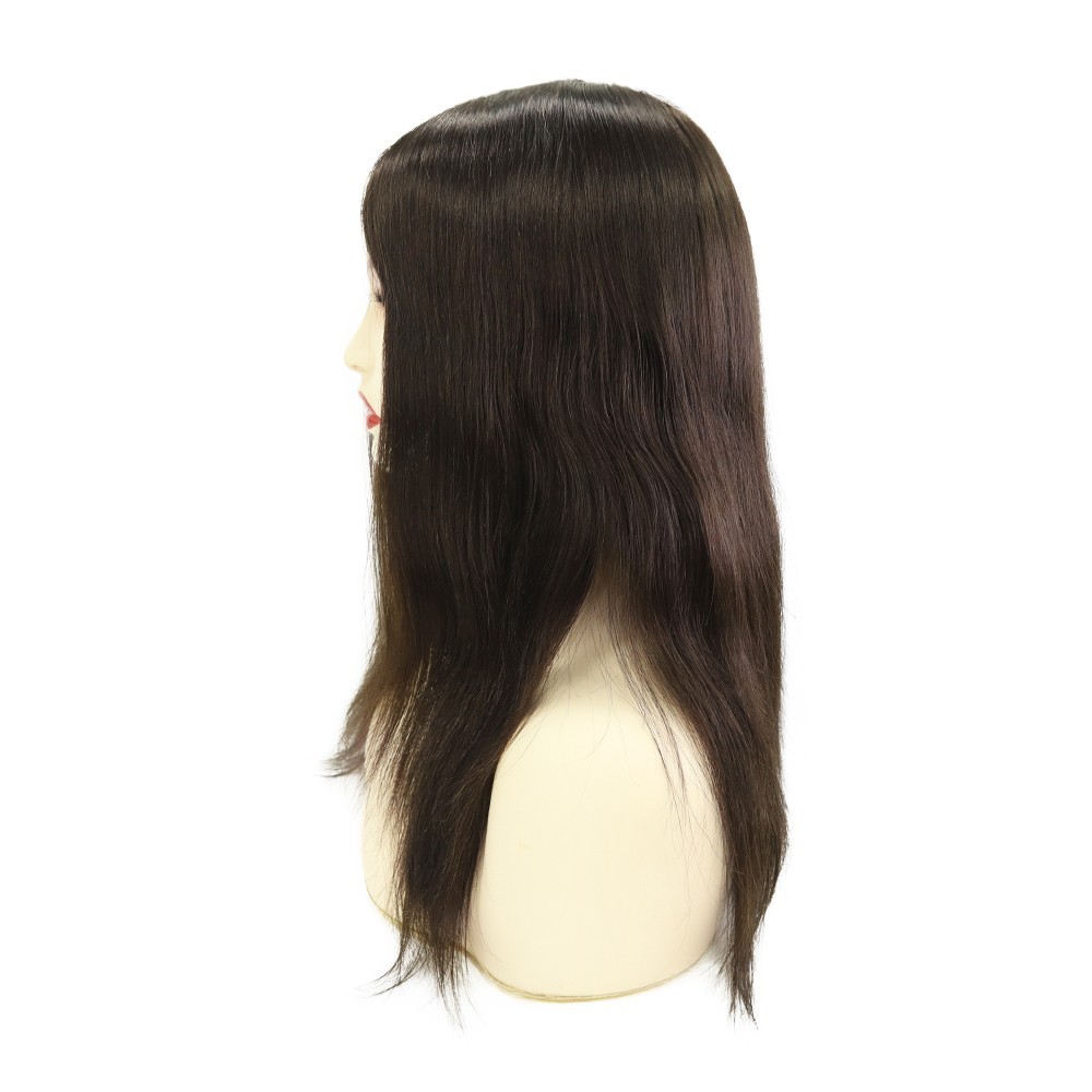 Women Wigs Human Hair Full Head Wigs All Poly Skin Medium Size Dark Brown 14”#2