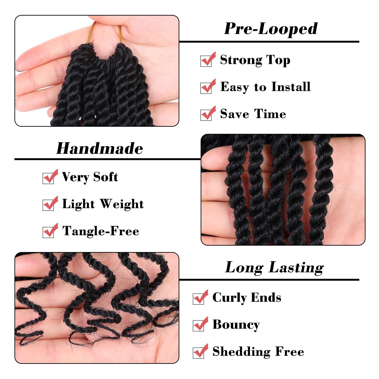 Leeven 8 Packs Wavy Senegalese Twist Crochet Hair with Curly Ends, 8 Inch Bla…