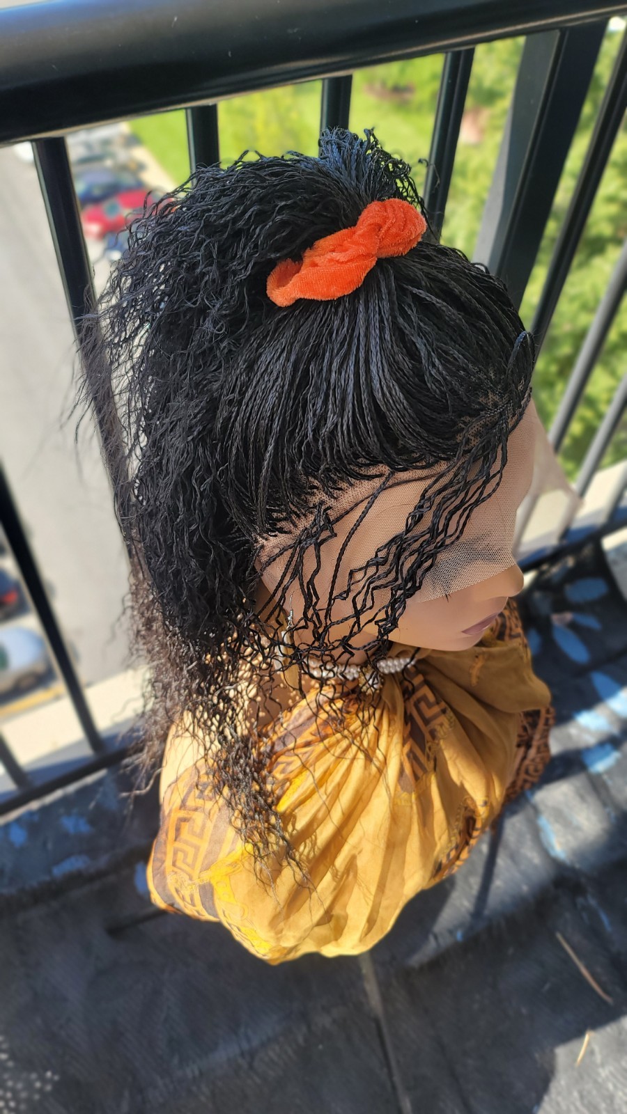 Braided Wig 16″ Micro Boho Braids Jet Black Full Lace Glueless Handmade Curly