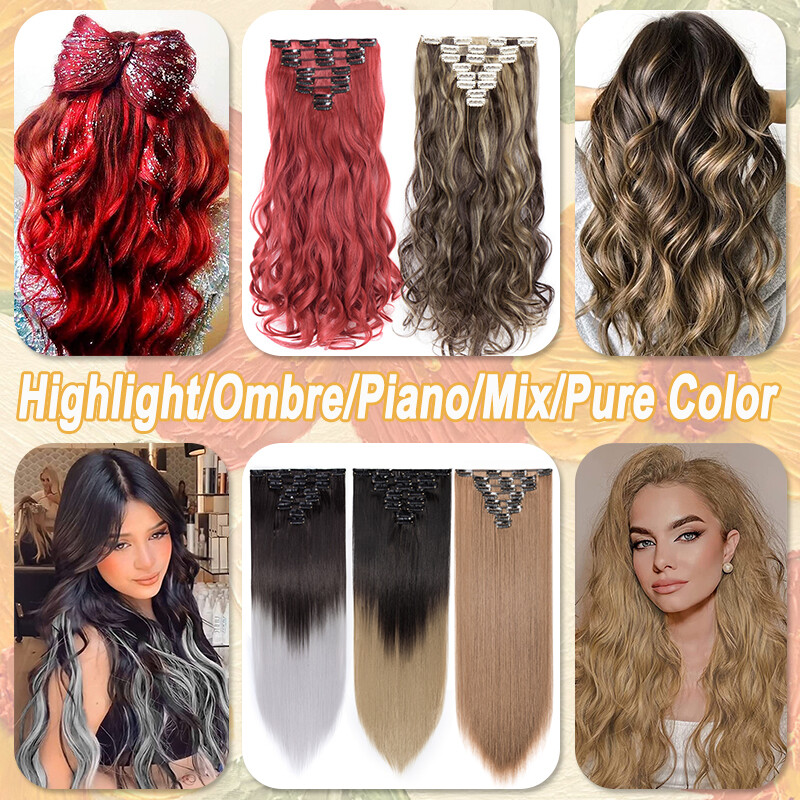 8Pcs 18 Clips Full Head Clip-In Hair Extensions Hairpiece 17-26” Curly Straight