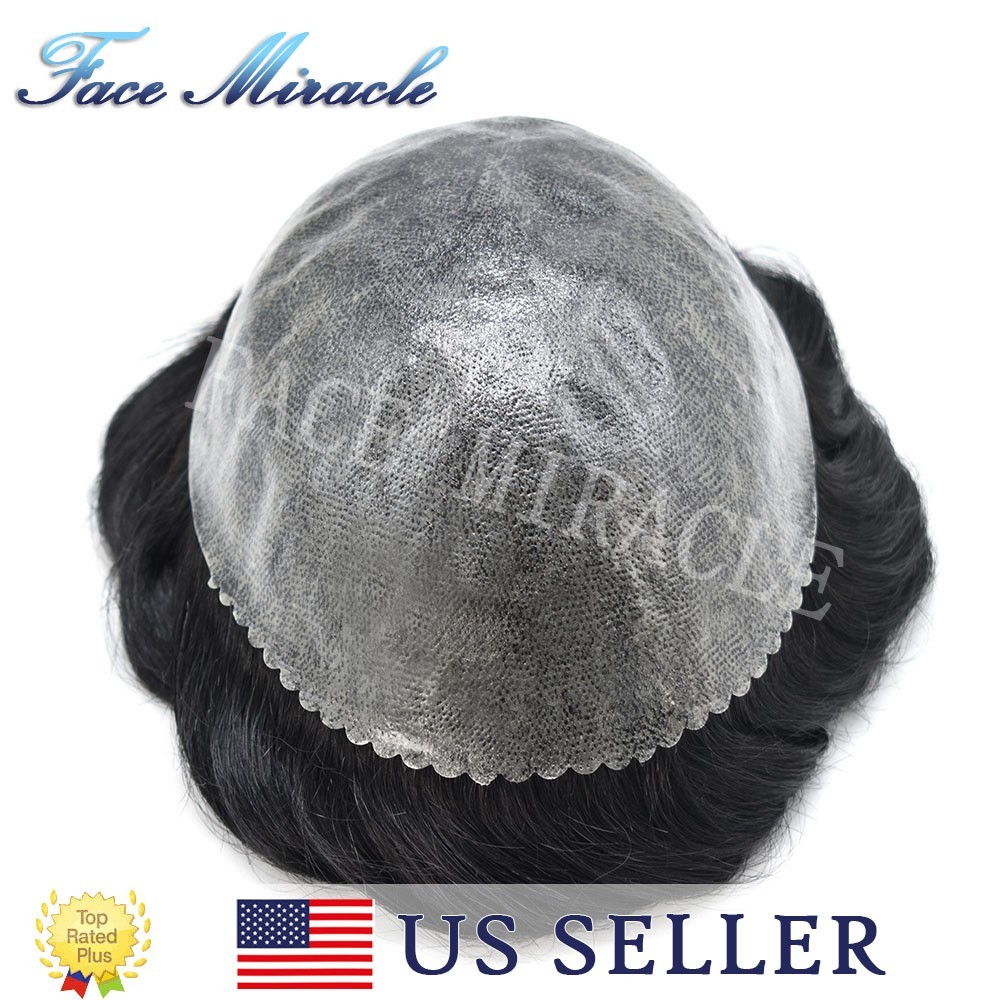 Mens Poly Hairpiece Thin Skin PU Injected Toupee Hair for Men Human Hair System