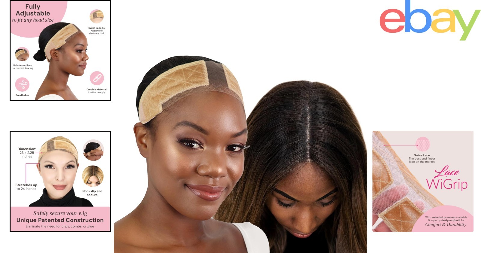 Lace Wig Grip Band for Women, Adjustable Velvet Headband, 2 Pack