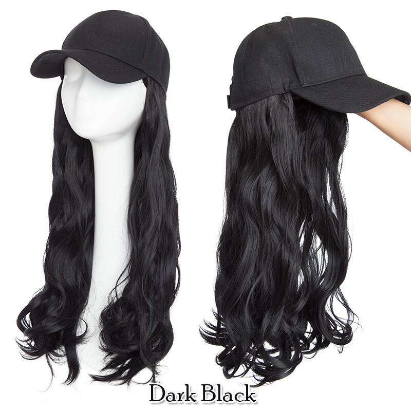 Baseball Hat Cap & Hair Full Head Natural Cover Hair Extensions Wavy Curly Fake