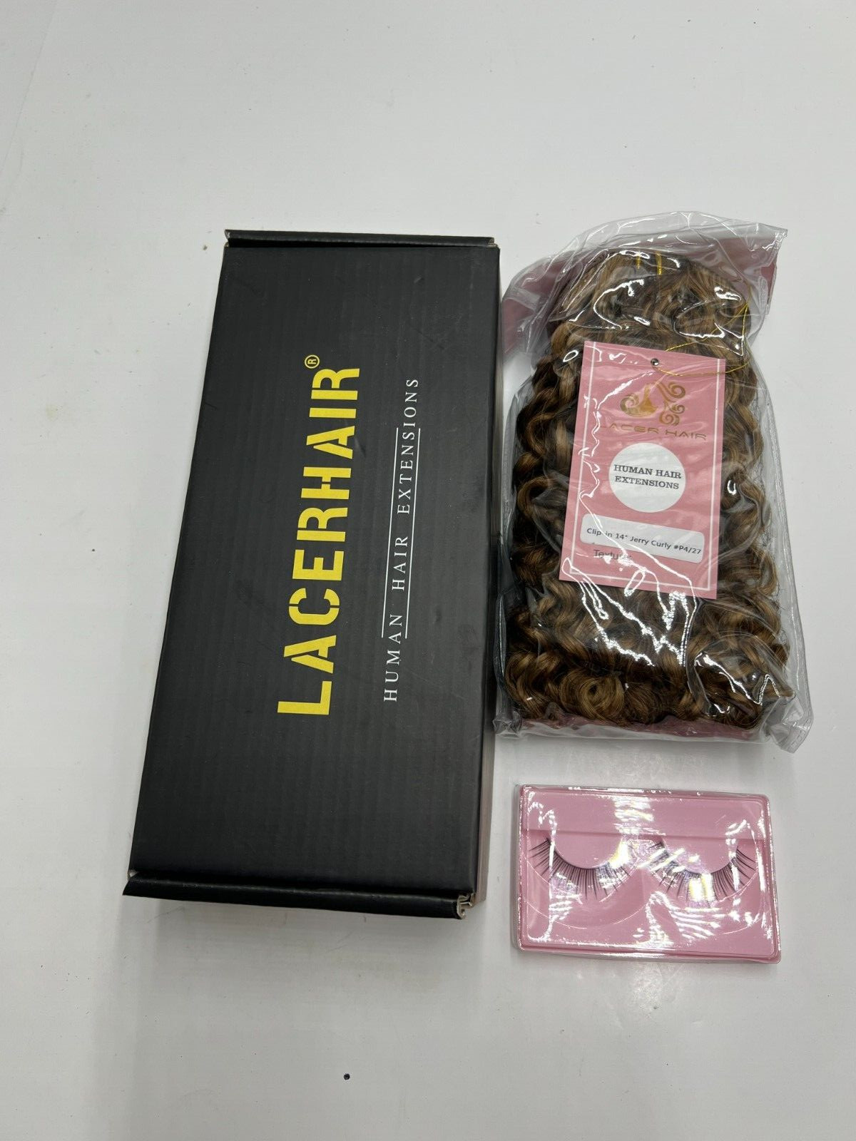 LacerHair Clip-in Jerry Curly Hair Extension 14″ with Eyelash Extension P4/27