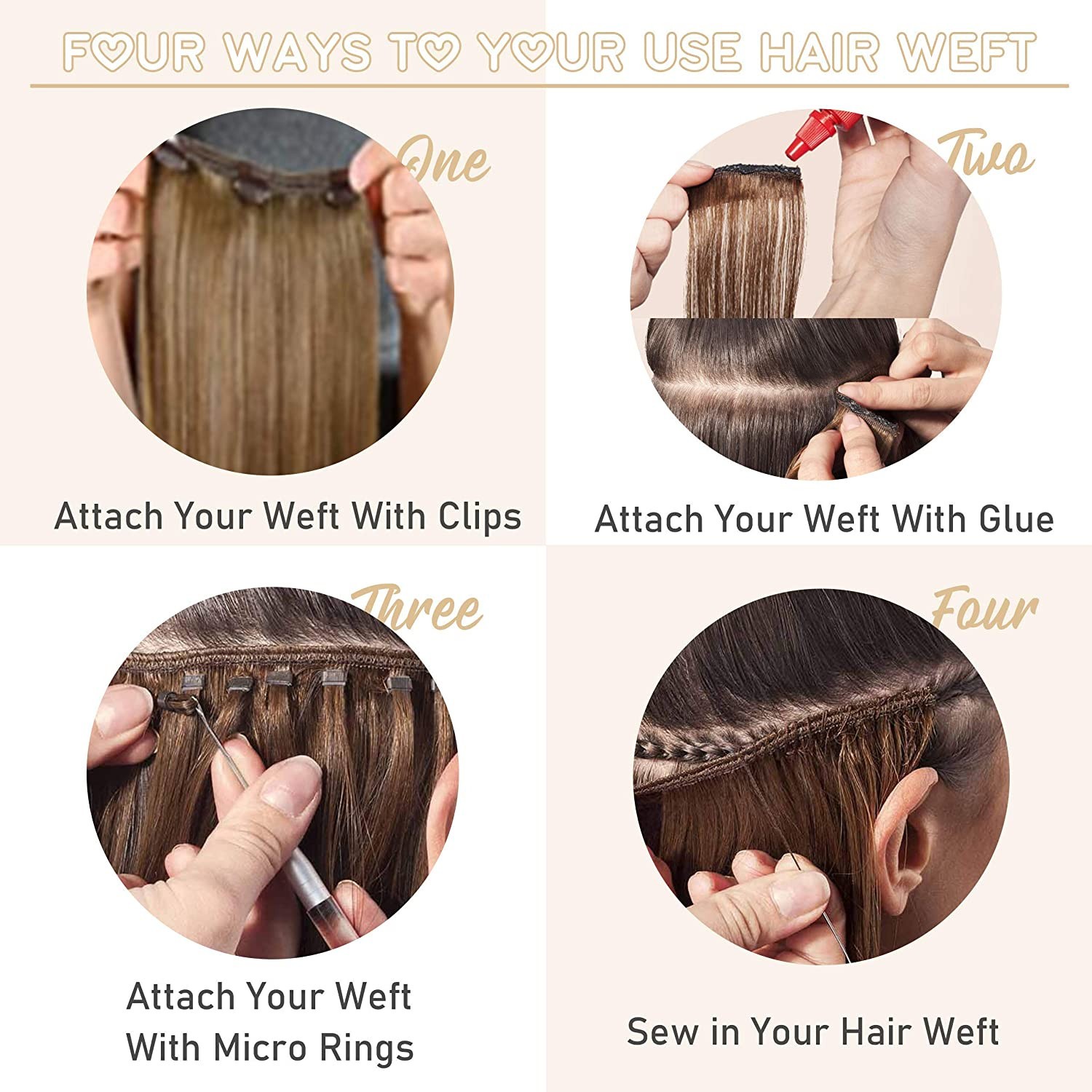 Weft Sew in Hair Extensions Double Weave 100% Russian Remy Human Hair Full Head