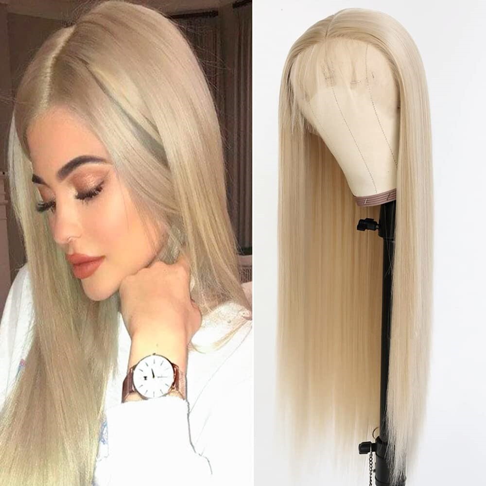 Women Long Lace Front Blonde Wigs Synthetic Hair Straight Wig Heat Safe Natural