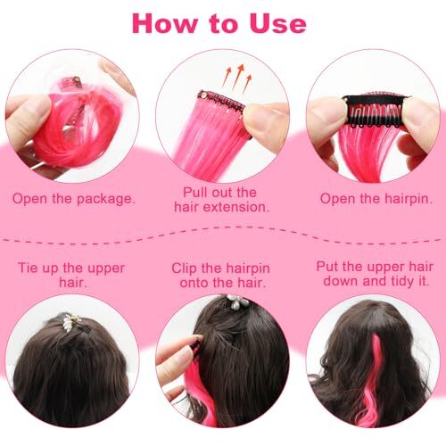 10 PCS Hot Pink Hair Extensions Clip in Kid’s Party Highlights, 10 PCS-Hot Pink