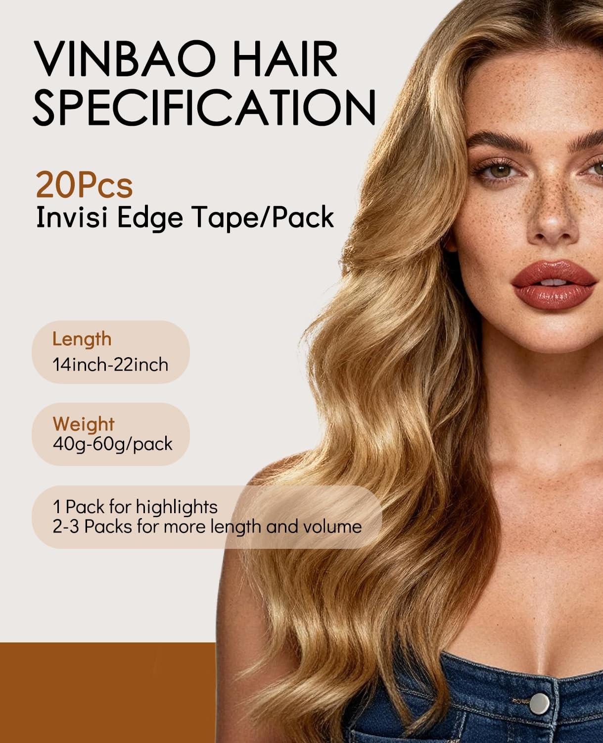Vinbao Invisible Hair Extensions Tape In Invisi Edge Off Black 45G 20Pcs 16In
