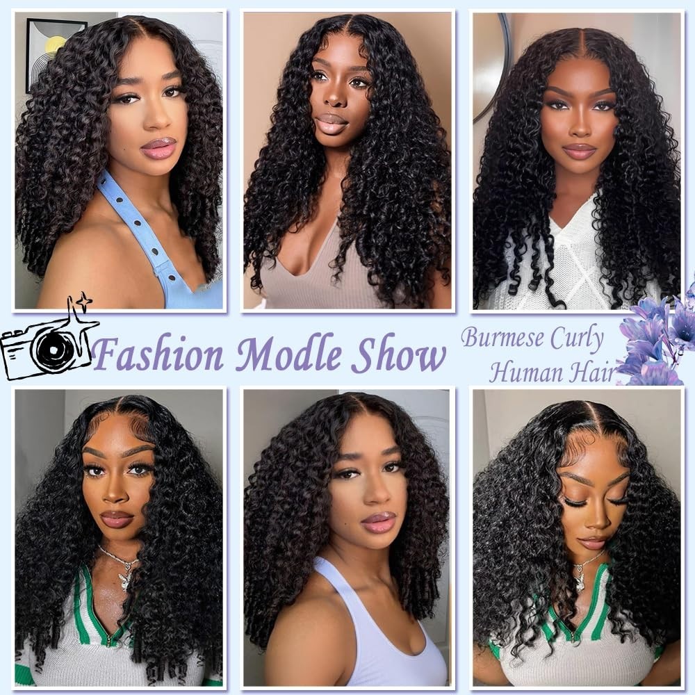 30″ Curly Lace Front Wig Human Hair – 13×6 Water Wave, Pre Plucked, 200 Density